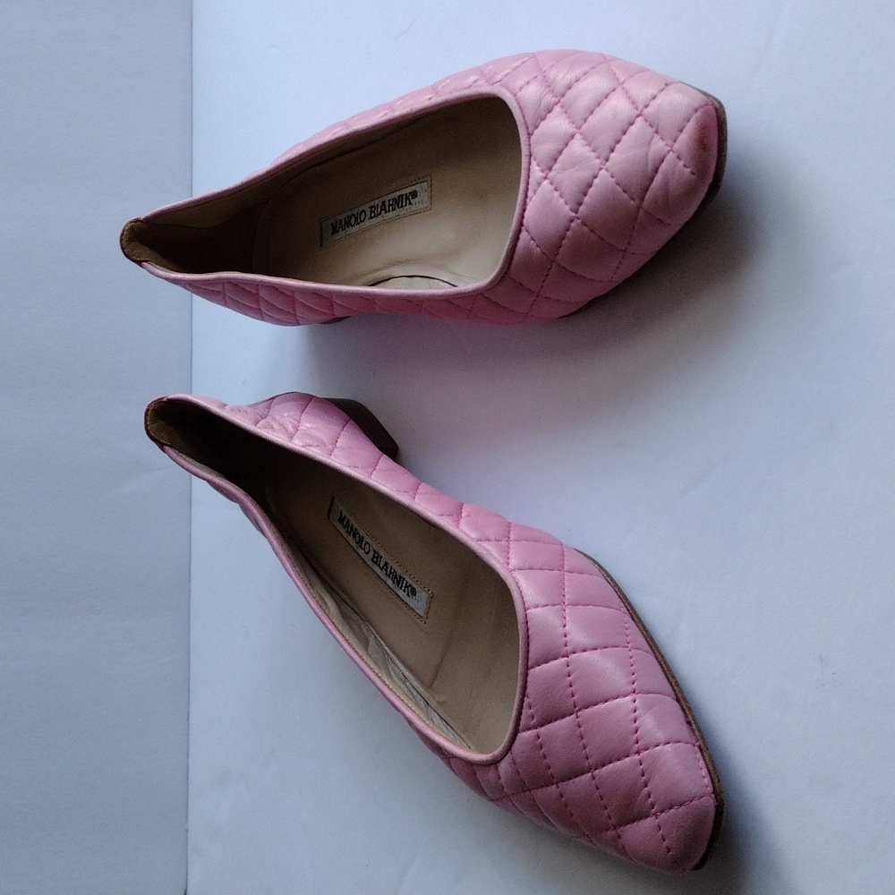 Manolo Blahnik Giungla , quilted pink ballet  flats,  37.5,